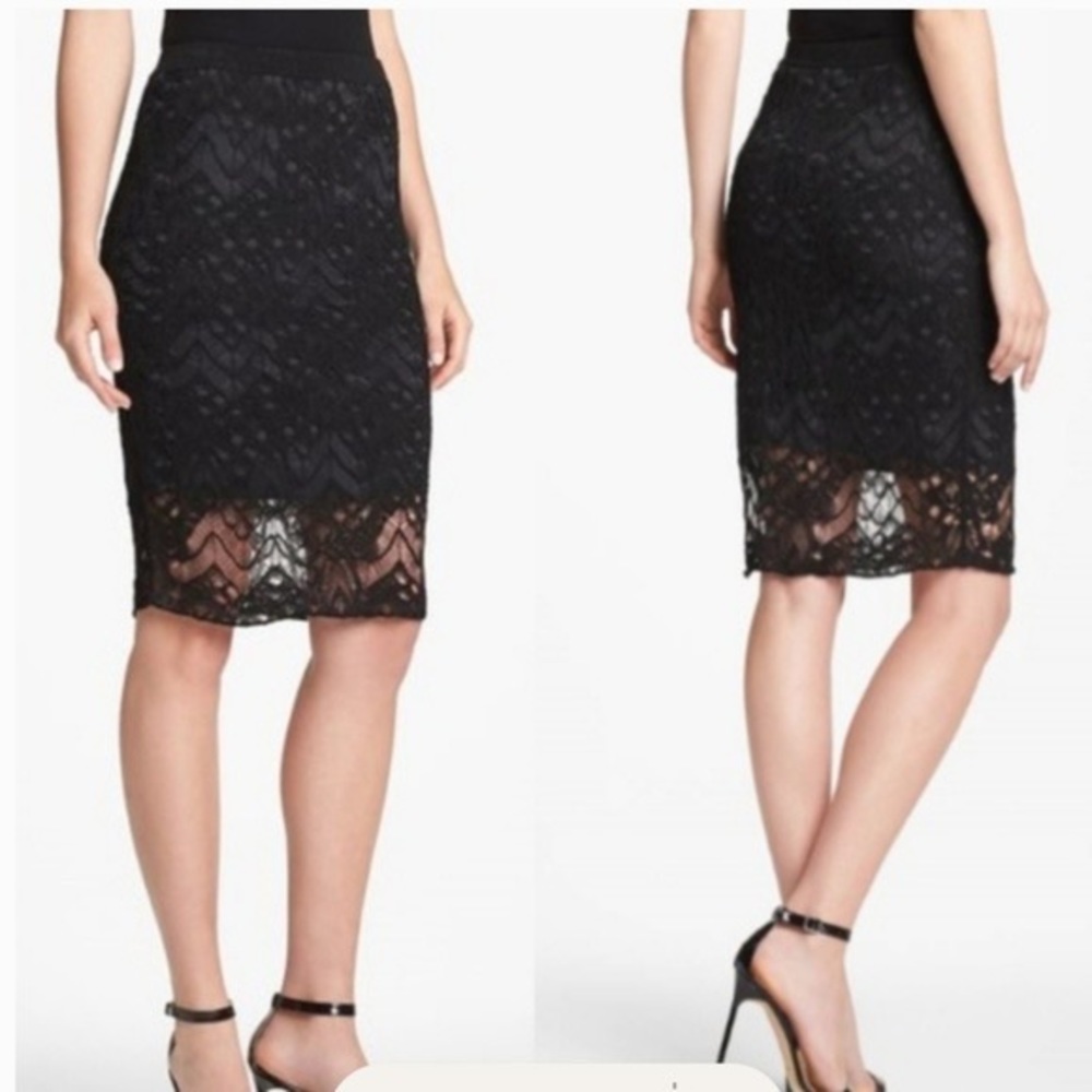 Eileen Fisher Lace Overlay Pencil Skirt Black